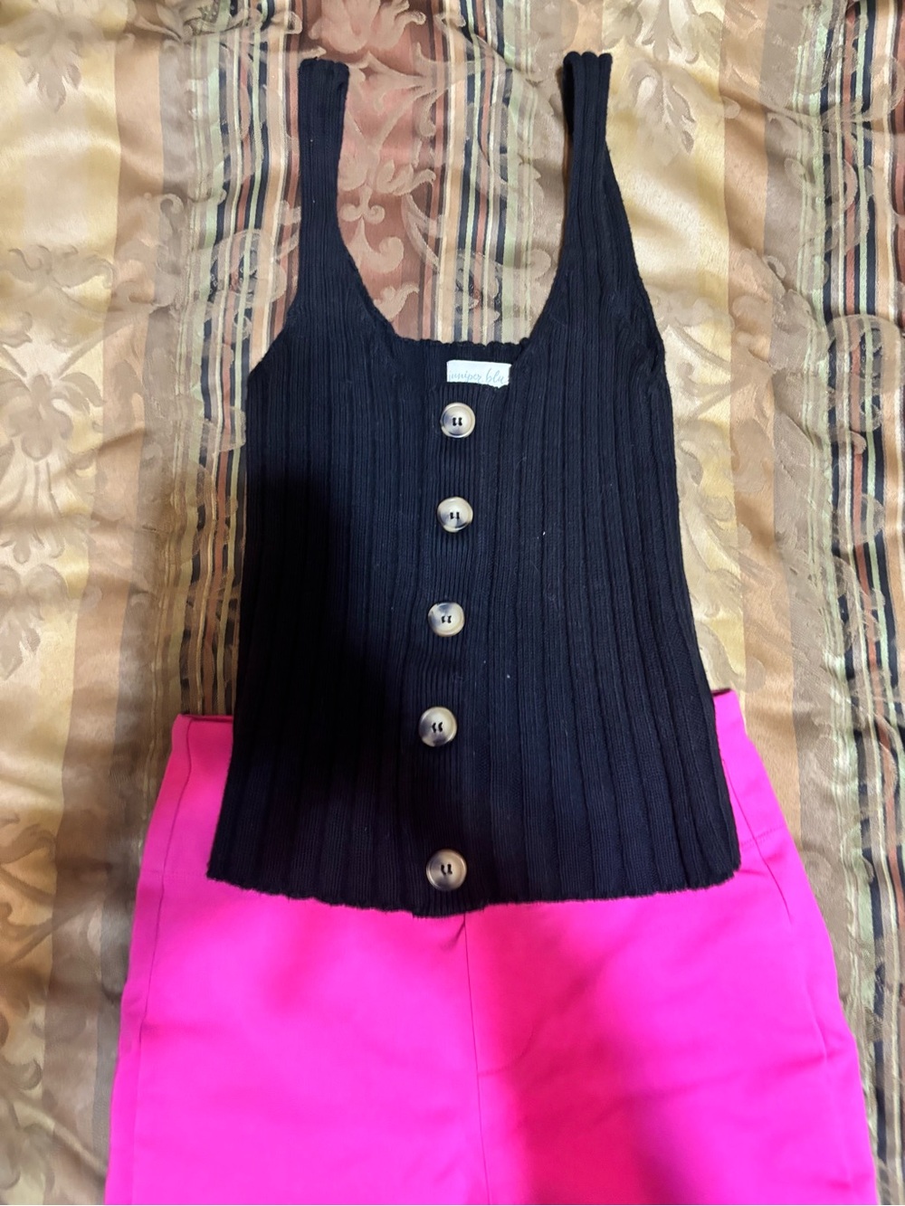 Ribbed Button-Front Crop Tank Top in Black